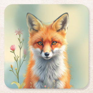 Striking Eyes of a Cunning Red Fox Square Paper Coaster