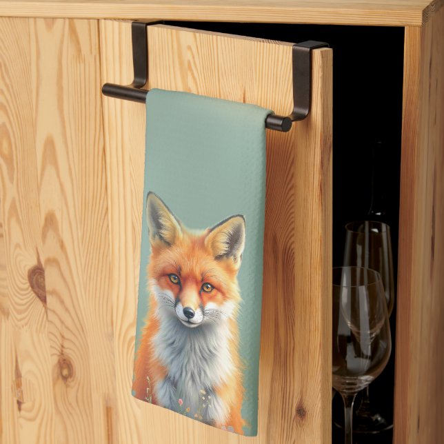 Striking Eyes of a Cunning Red Fox   Tea Towel (Thirds Fold)