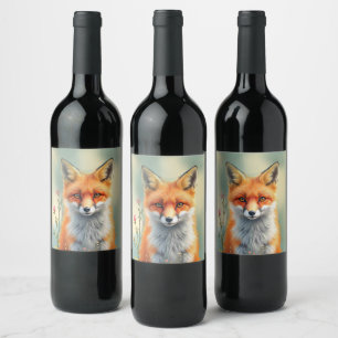 Striking Eyes of a Cunning Red Fox Wine Label