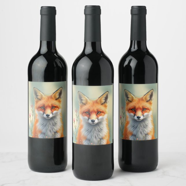 Striking Eyes of a Cunning Red Fox   Wine Label (Bottles)