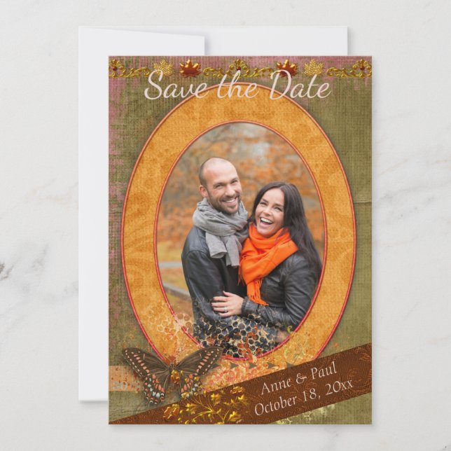 Striking Fall Wedding Photo Save the Date (Front)