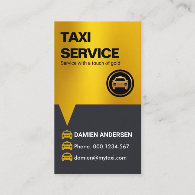 Striking Faux Gold Speech Box Taxi Icons Driver Business Card (Front)