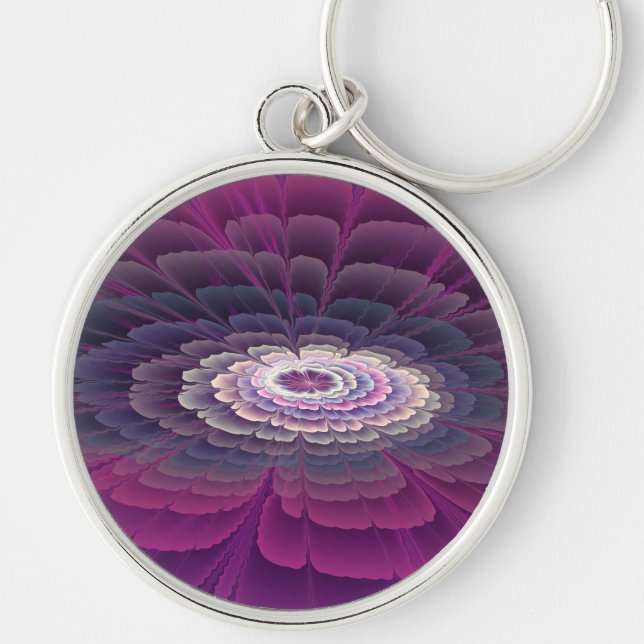 Striking Flower Colorful Abstract Fractal Art Pink Key Ring (Front)