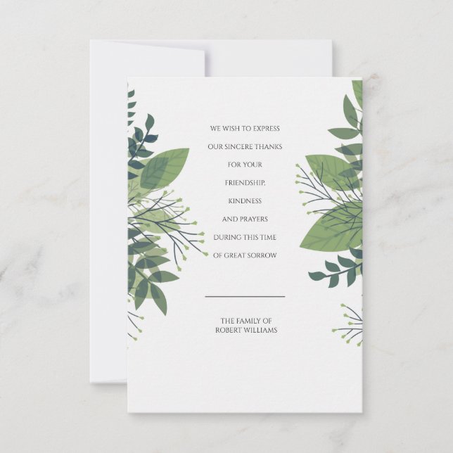 Striking Foliage Funeral Thank You Cards (Front)