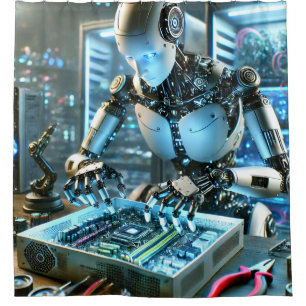 Striking Futuristic Robot Engineer Shower Curtain