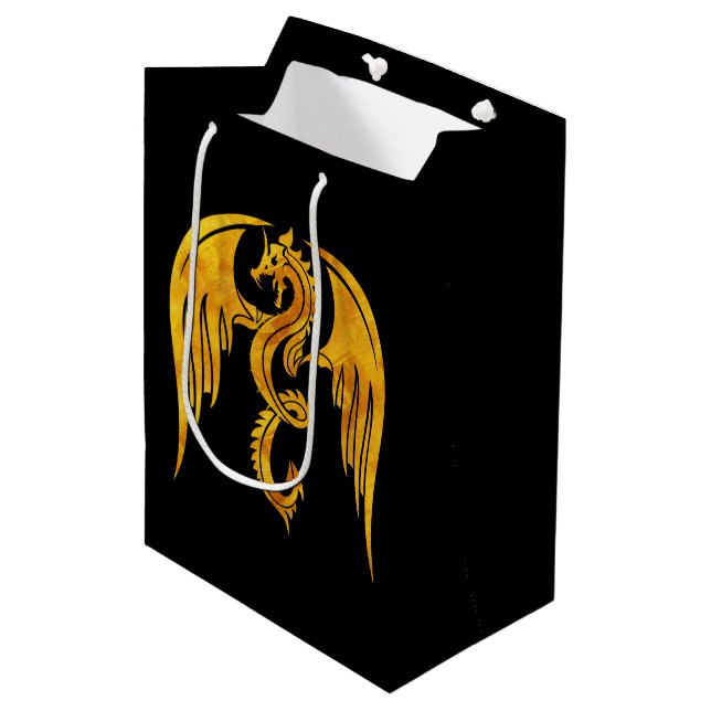 Striking Gold and Black Mythical Dragon   Medium Gift Bag (Front Angled)