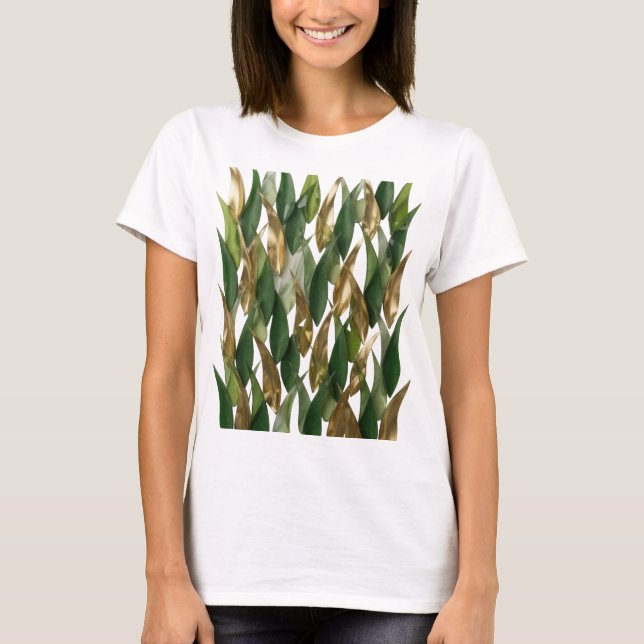 Striking Gold LEAFY FUSION 3D Text Art T-Shirt (Front)
