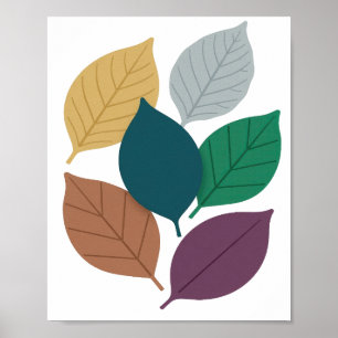 Striking Gray AUTUMN LEAVES Artistic Motif Poster