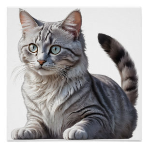 Striking Gray Tabby Cat with Green Eyes Poster