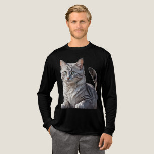 Striking Gray Tabby Cat with Green Eyes Tri-Blend Shirt
