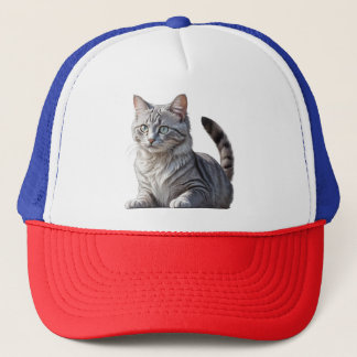 Striking Gray Tabby Cat with Green Eyes Trucker Hat