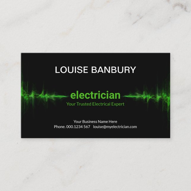 Striking Green Electric Lightning Electrician Business Card (Front)