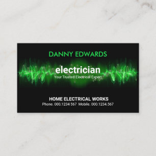 Striking Green Electric Wave Pulse Electrician Business Card