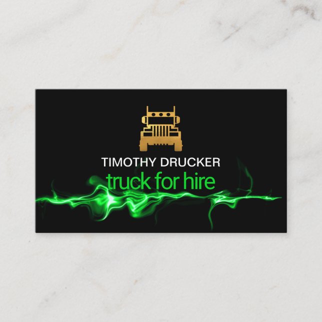 Striking Green Lightning Logistics Truck Transport Business Card (Front)