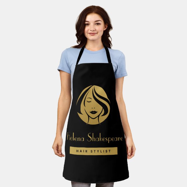 Striking Hair Stylist's Apron. Editable Apron (Worn)