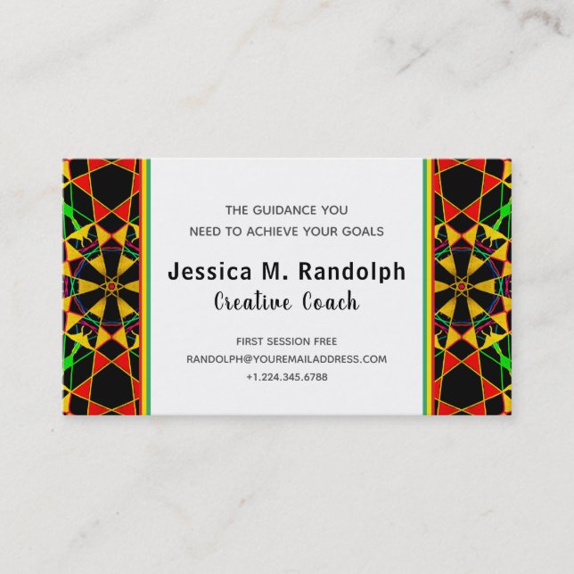 Striking Jamaican Colours Tribal Style Pattern Business Card (Front)