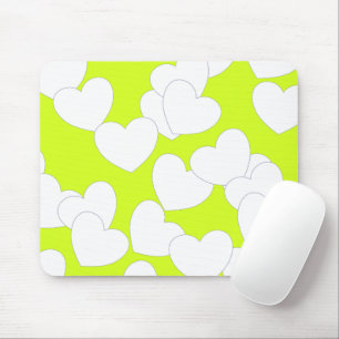 Striking Lime Green Mousepad With Big White Hearts