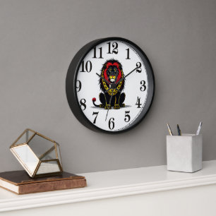 Striking Lion Clock Illustration