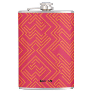 Striking Modern Geometric Pattern With Name Hip Flask