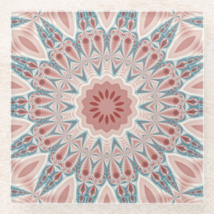 Striking Modern Kaleidoscope Mandala Fractal Art Glass Coaster