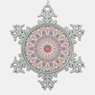 Striking Modern Kaleidoscope Mandala Fractal Art Snowflake Pewter Christmas Ornament