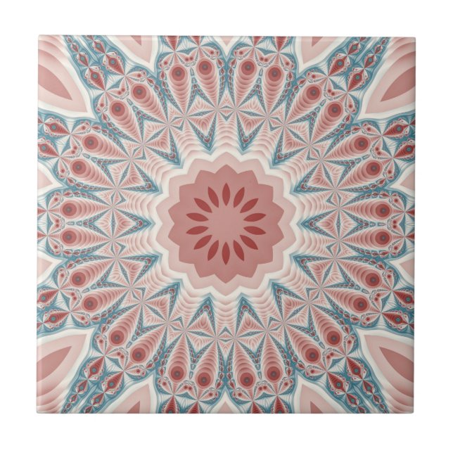 Striking Modern Kaleidoscope Mandala Fractal Art Tile (Front)