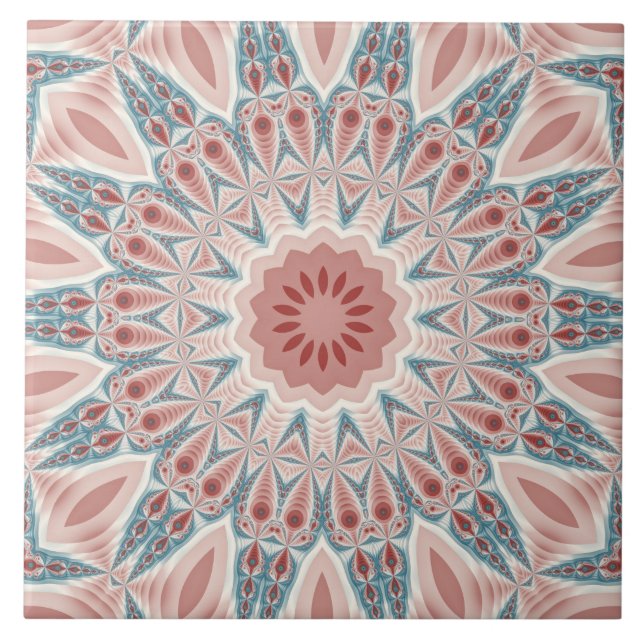 Striking Modern Kaleidoscope Mandala Fractal Art Tile (Front)