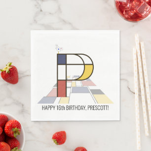 Striking Neoplasticism Style Monogram. Letter P Napkin