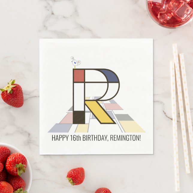 Striking Neoplasticism Style Monogram. Letter R Napkin (Insitu)