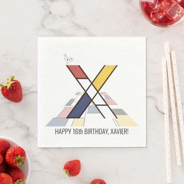 Striking Neoplasticism Style Monogram. Letter X Napkin (Insitu)