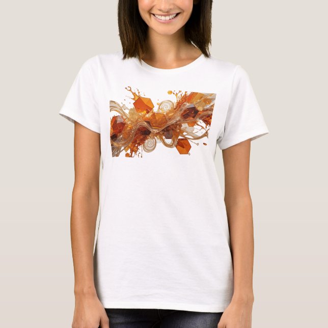 Striking Orange ORANGE CUBES AND LIQUID SPLASHES T-Shirt (Front)