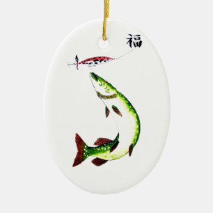 Striking Pike fishermans dream Ceramic Tree Decoration