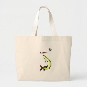 Striking Pike fishermans dream Large Tote Bag
