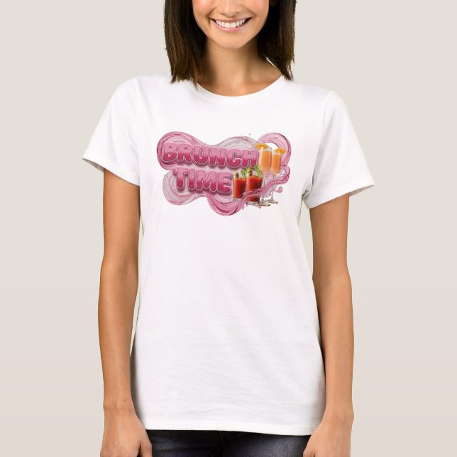 Striking Pink BRUNCH TIME 3D Text Art T-Shirt (Front)