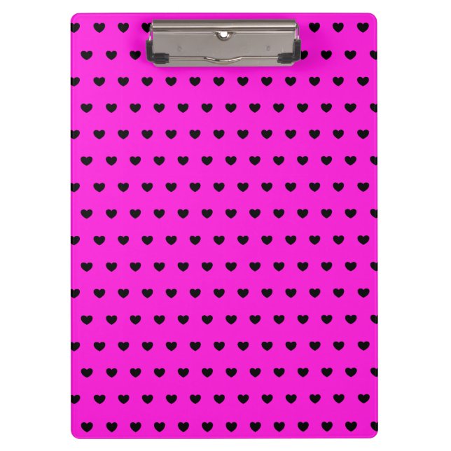 Striking Pink Clipboard With Cool Black Hearts (Front)