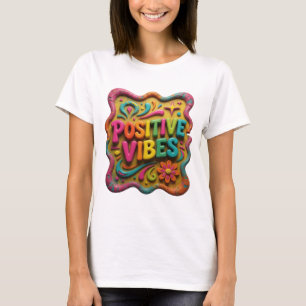 Striking Pink POSITIVE VIBES Text Design T-Shirt