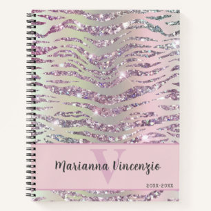 Striking Pink Silver Tiger Zebra Glitter Notebook