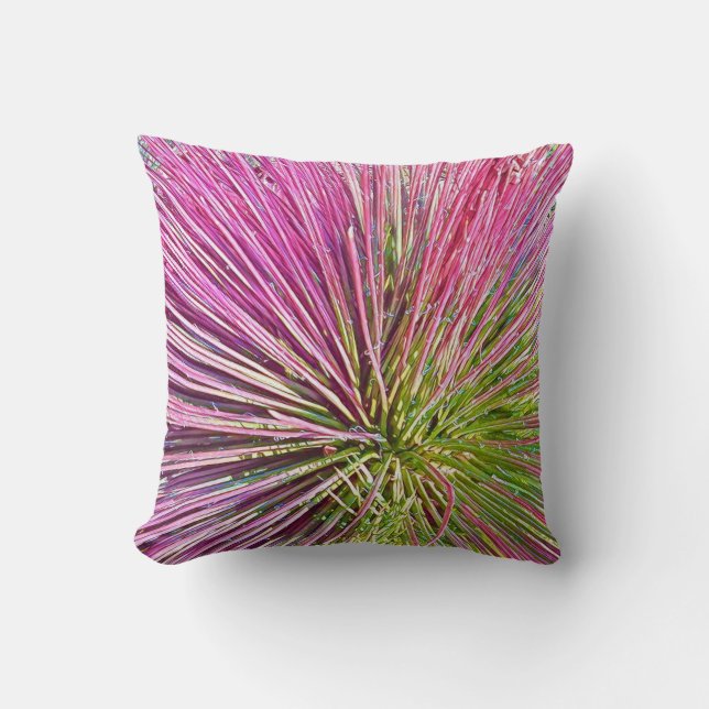 Striking Pink Stylised Plant Throw Pillow (Front)