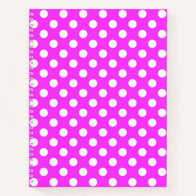 Striking Pink With Big White Polka Dots Notebook (Front)