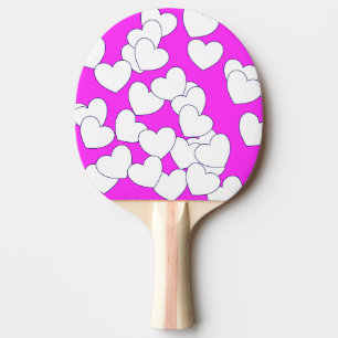 Striking Pink With White Hearts Ping Pong Paddle