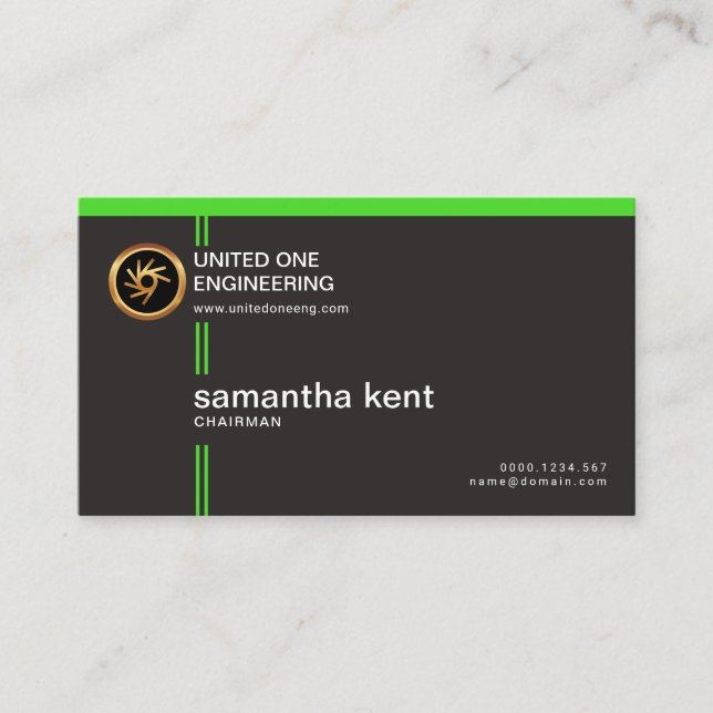 Striking Plain Simple Green Line Retro Founder CEO Business Card (Front)