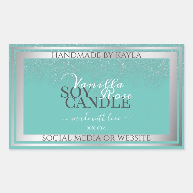 Striking Product Packaging Labels Teal and Silver (Front)