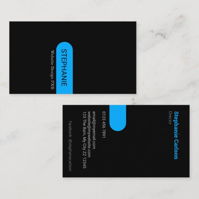 Striking Professional Black Bright Blue Business Card (Front/Back)