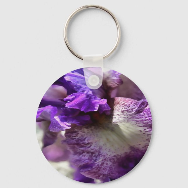 Striking Purple, Violet and Mauve Iris Abstract Key Ring (Front)