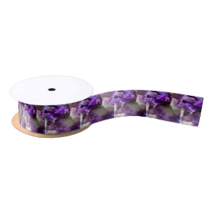 Striking Purple, Violet and Mauve Iris Abstract Satin Ribbon