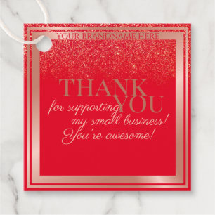 Striking Red and Rose Gold with Faux Glitter Rain Favour Tags