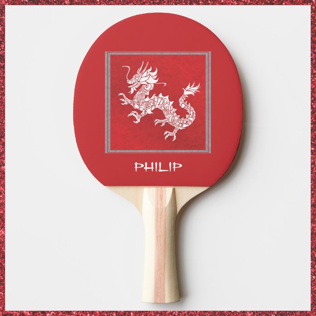 Striking Red and White Dragon  Ping Pong Paddle (Creator Uploaded)
