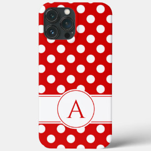 Striking Red And White Polka Dots Custom Monogram iPhone 13 Pro Max Case