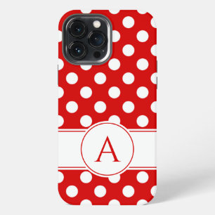 Striking Red And White Polka Dots Custom Monogram iPhone 13 Pro Max Case