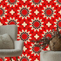 Striking Red Beige Black Geometric Mandala Blooms